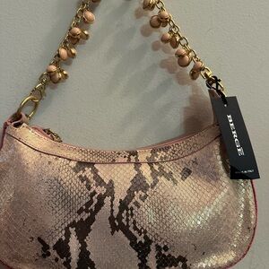 Berge.  Blush Snake Print Shoulder Bag